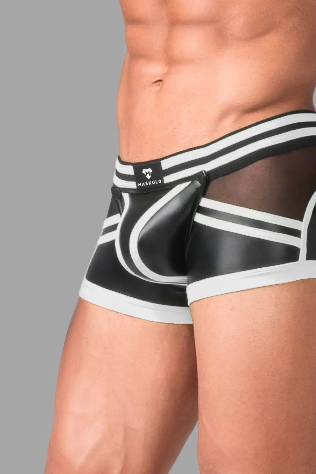 Men's Trunk Shorts. Codpiece. Zippered Rear. Black and White Neon - MTR102 - Y5 - www.maskulo.berlin - Local store