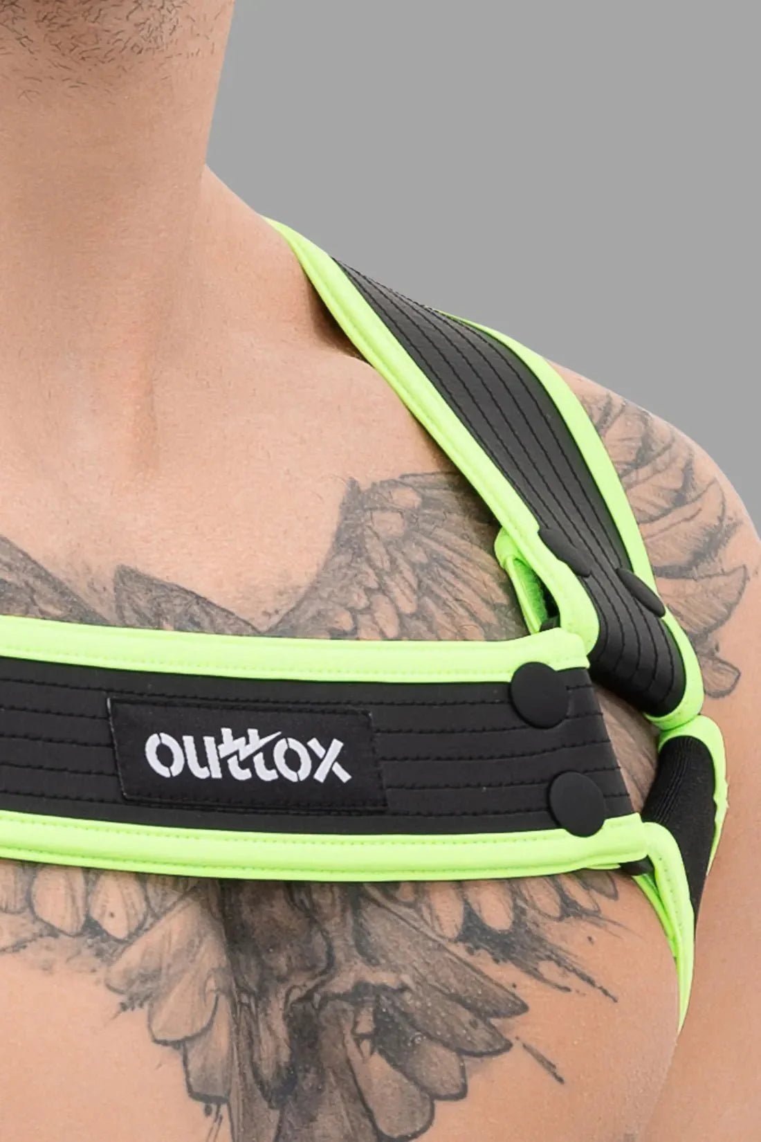 Outtox. Body Harness with Snaps. Black and Green Neon - XHR115 - Y4 - www.maskulo.berlin - Local store