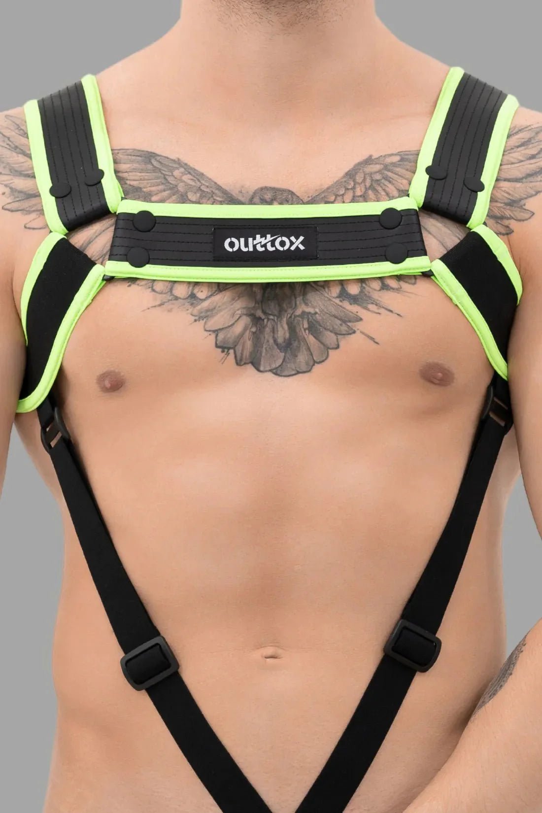Outtox. Body Harness with Snaps. Black and Green Neon - XHR115 - Y4 - www.maskulo.berlin - Local store