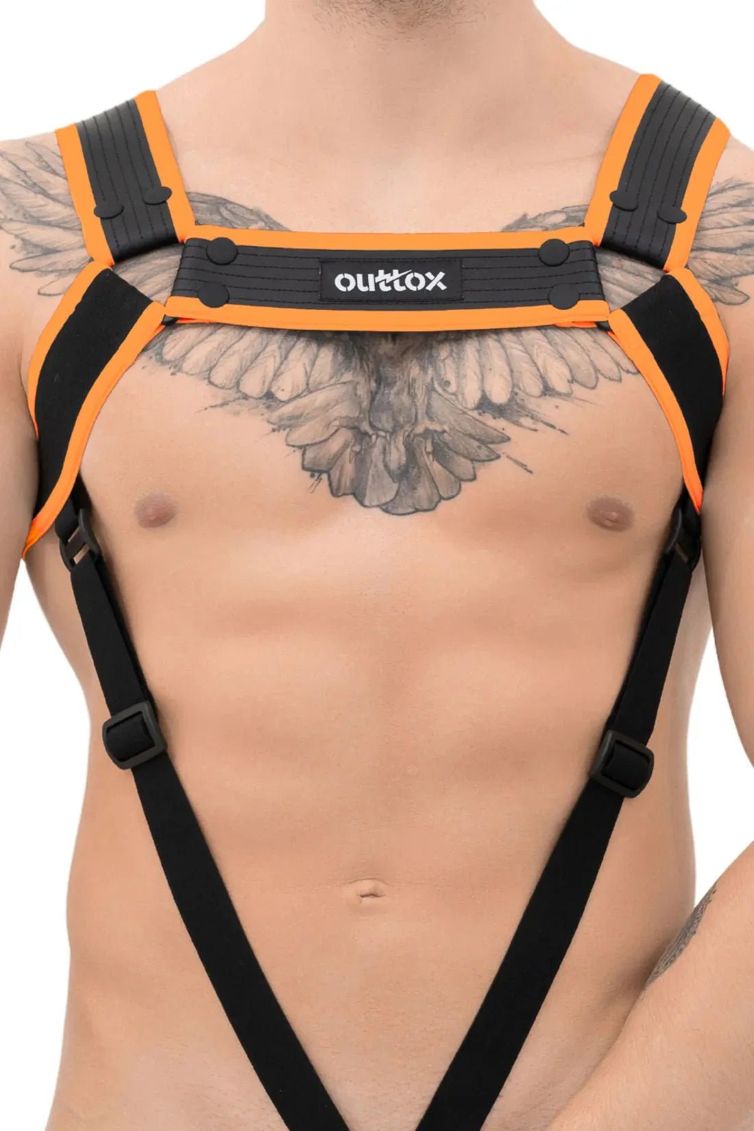 Outtox. Body Harness with Snaps. Black and Orange - XHR114 - Y1 - www.maskulo.berlin - Local store