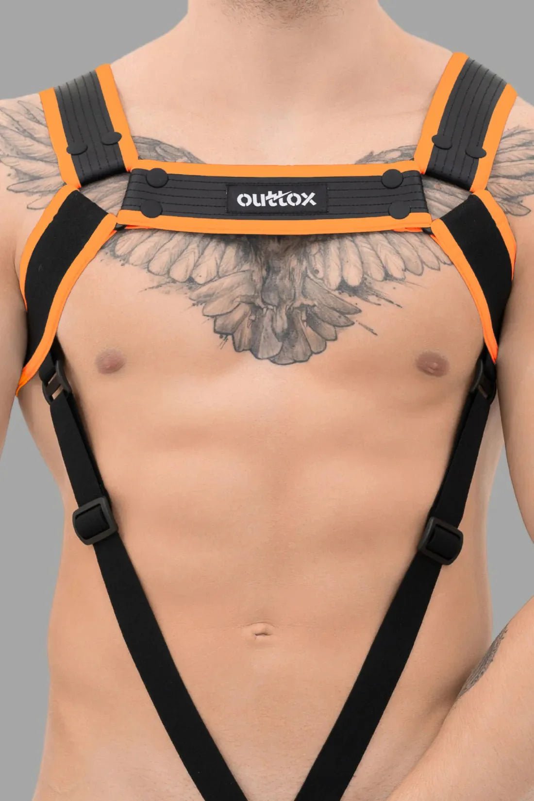 Outtox. Body Harness with Snaps. Black and Orange - XHR114 - Y1 - www.maskulo.berlin - Local store