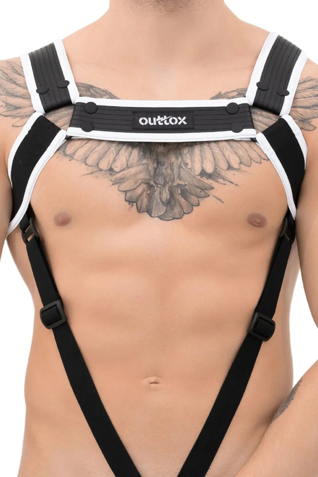 Outtox. Body Harness with Snaps. Black and White - XHR117 - Y5 - www.maskulo.berlin - Local store