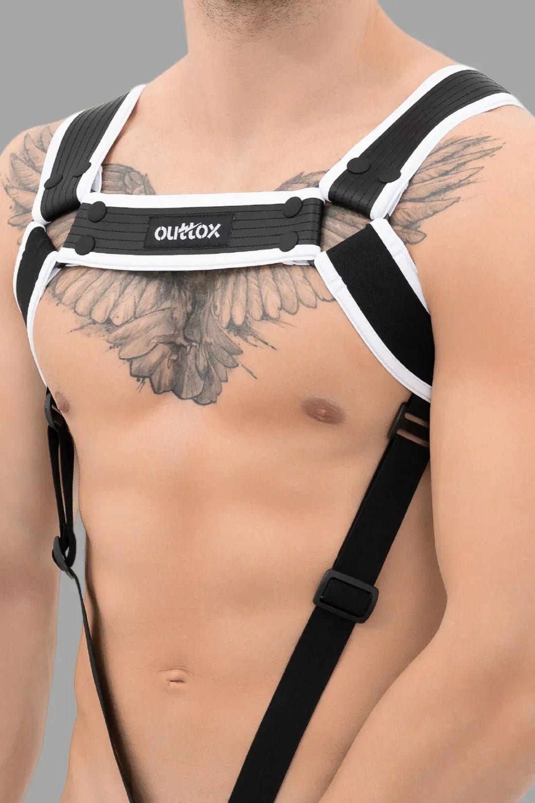 Outtox. Body Harness with Snaps. Black and White - XHR117 - Y5 - www.maskulo.berlin - Local store