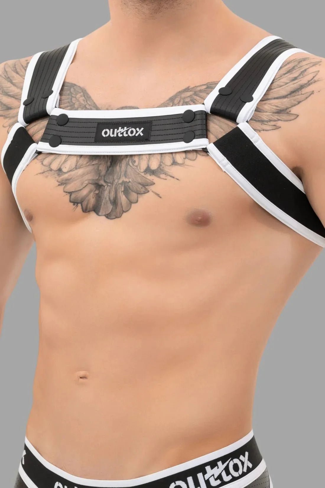 Outtox. Bulldog Harness with Snaps. Black and White - XHR111 - Y5 - www.maskulo.berlin - Local store
