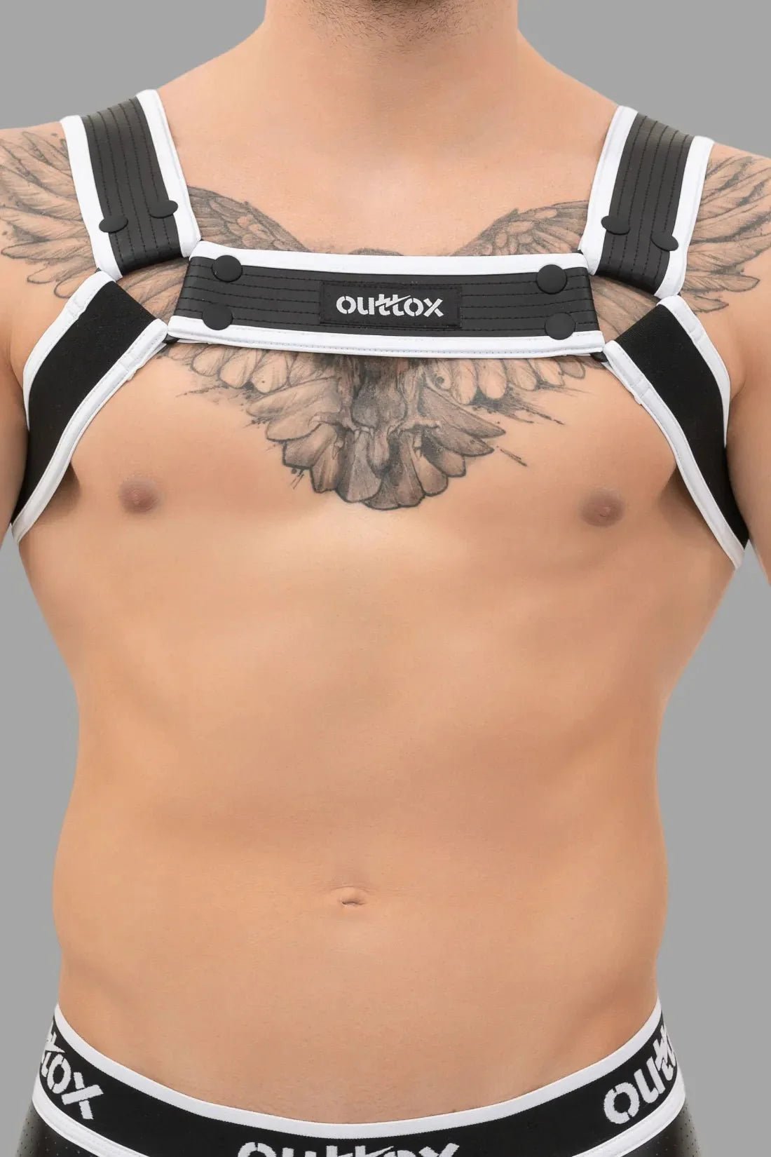 Outtox. Bulldog Harness with Snaps. Black and White - XHR111 - Y5 - www.maskulo.berlin - Local store