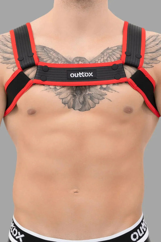 Outtox. Bulldog Harness with Snaps. Black & Red - XHR107 - Y5 - www.maskulo.berlin - Local store