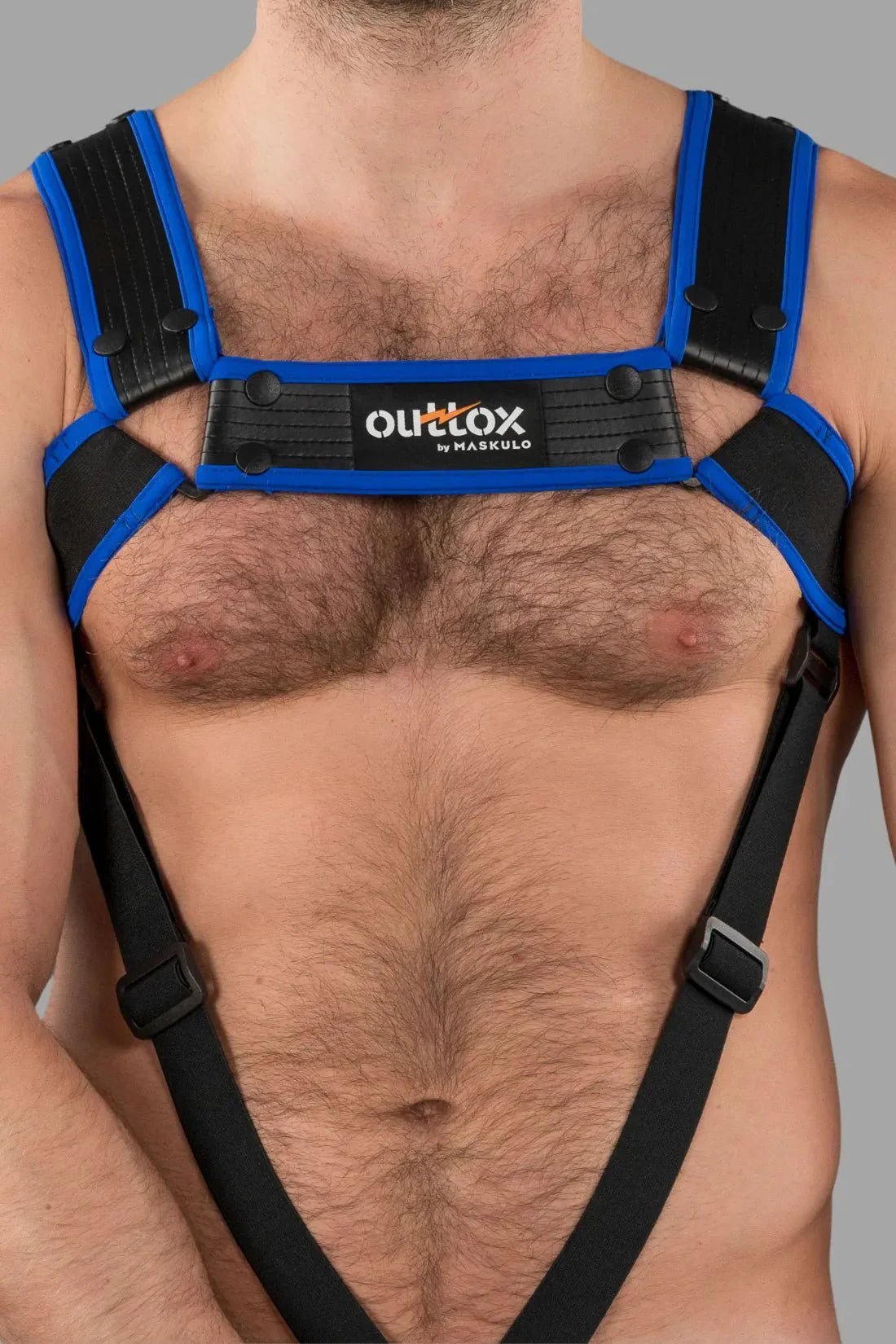 Outtox by Maskulo. Body Harness with Snaps. Black and Blue - XHR123 - Y1 - www.maskulo.berlin - Local store
