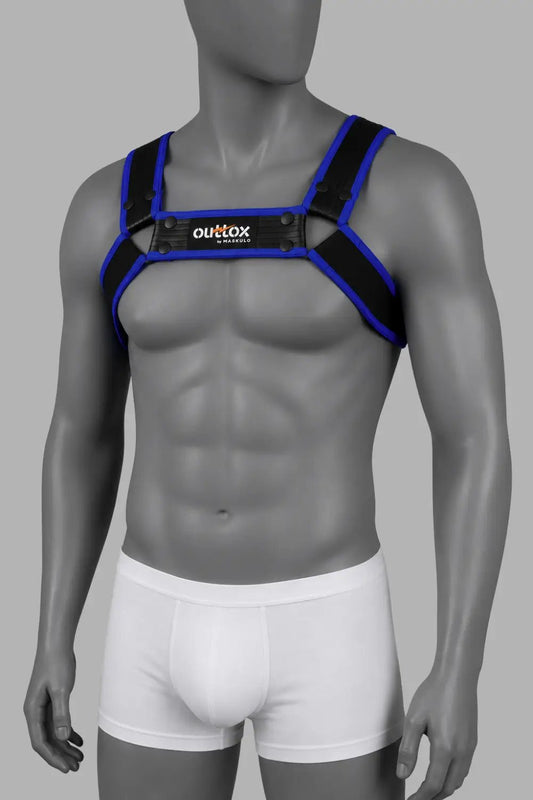 Outtox by Maskulo. Bulldog Harness with Snaps. Black and Blue - XHR122-Y1 2 - www.maskulo.berlin Local City Store