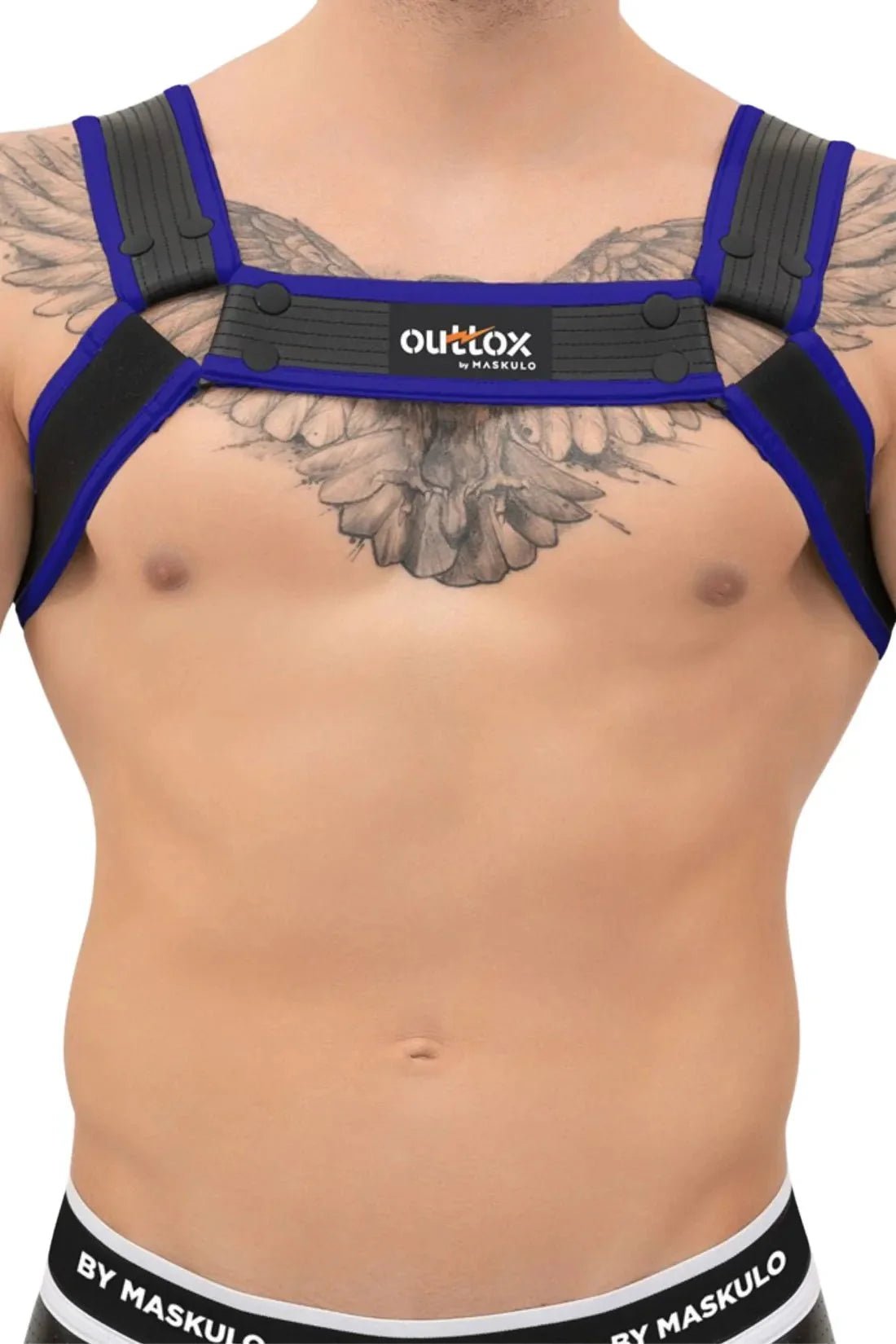 Outtox by Maskulo. Bulldog Harness with Snaps. Black and Blue - XHR122 - Y1 - www.maskulo.berlin - Local store