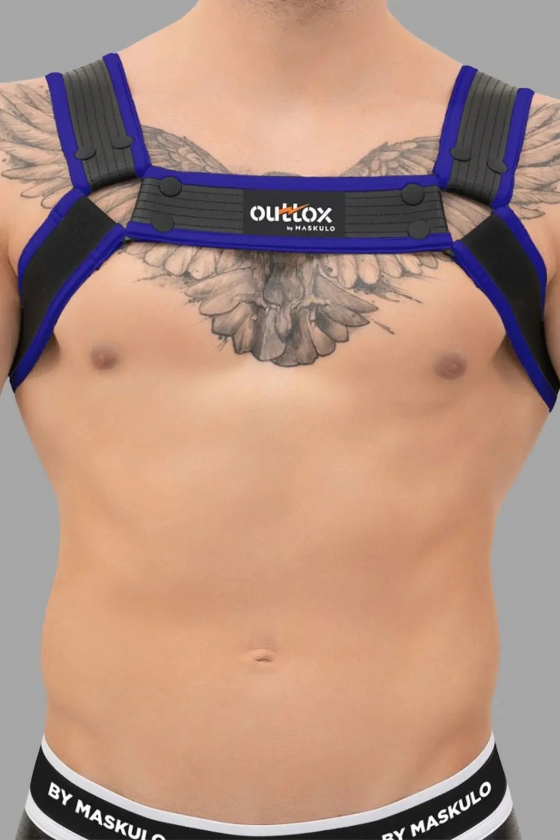 Outtox by Maskulo. Bulldog Harness with Snaps. Black and Blue - XHR122 - Y1 - www.maskulo.berlin - Local store