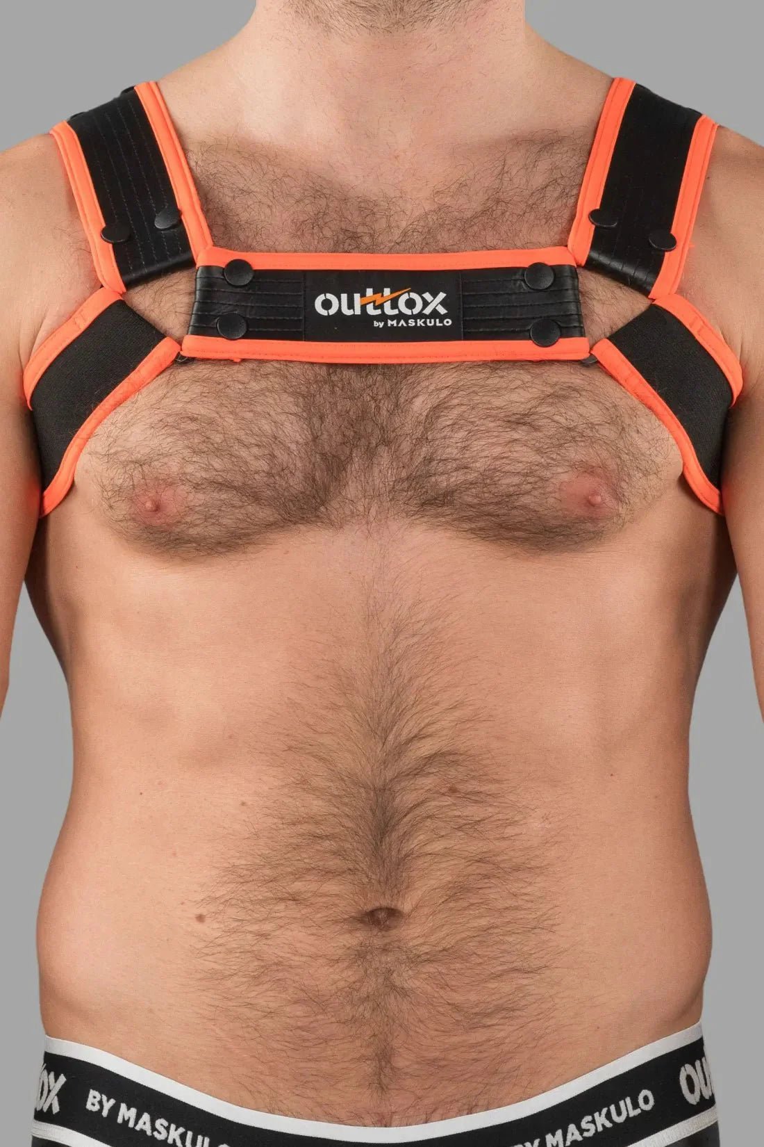 Outtox by Maskulo. Bulldog Harness with Snaps. Black and Orange - XHR121 - Y1 - www.maskulo.berlin - Local store