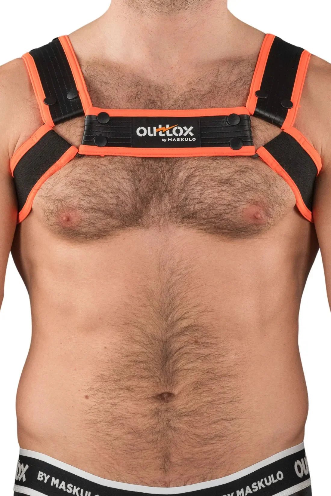 Outtox by Maskulo. Bulldog Harness with Snaps. Black and Orange - XHR121 - Y1 - www.maskulo.berlin - Local store