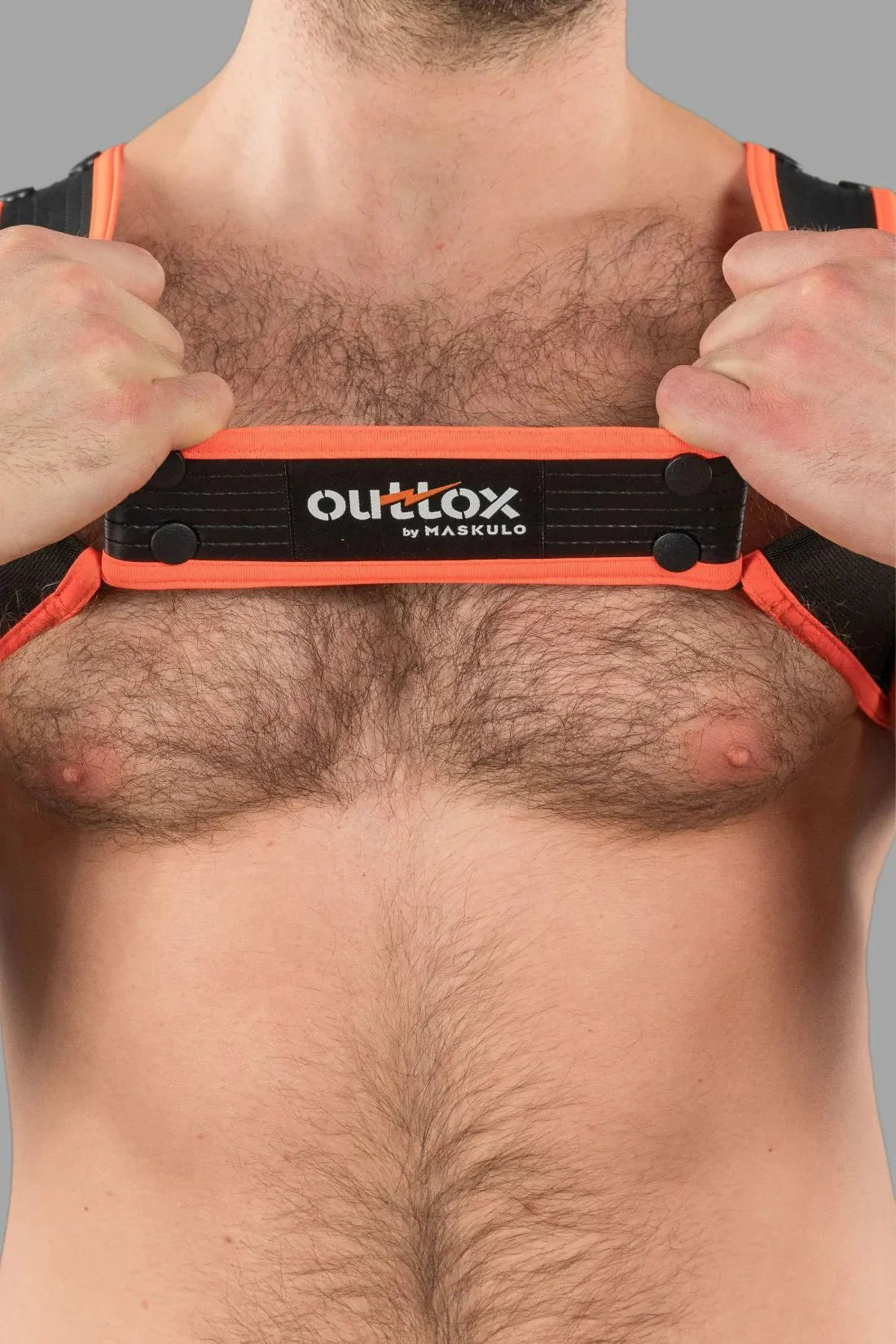 Outtox by Maskulo. Bulldog Harness with Snaps. Black and Orange - XHR121 - Y1 - www.maskulo.berlin - Local store