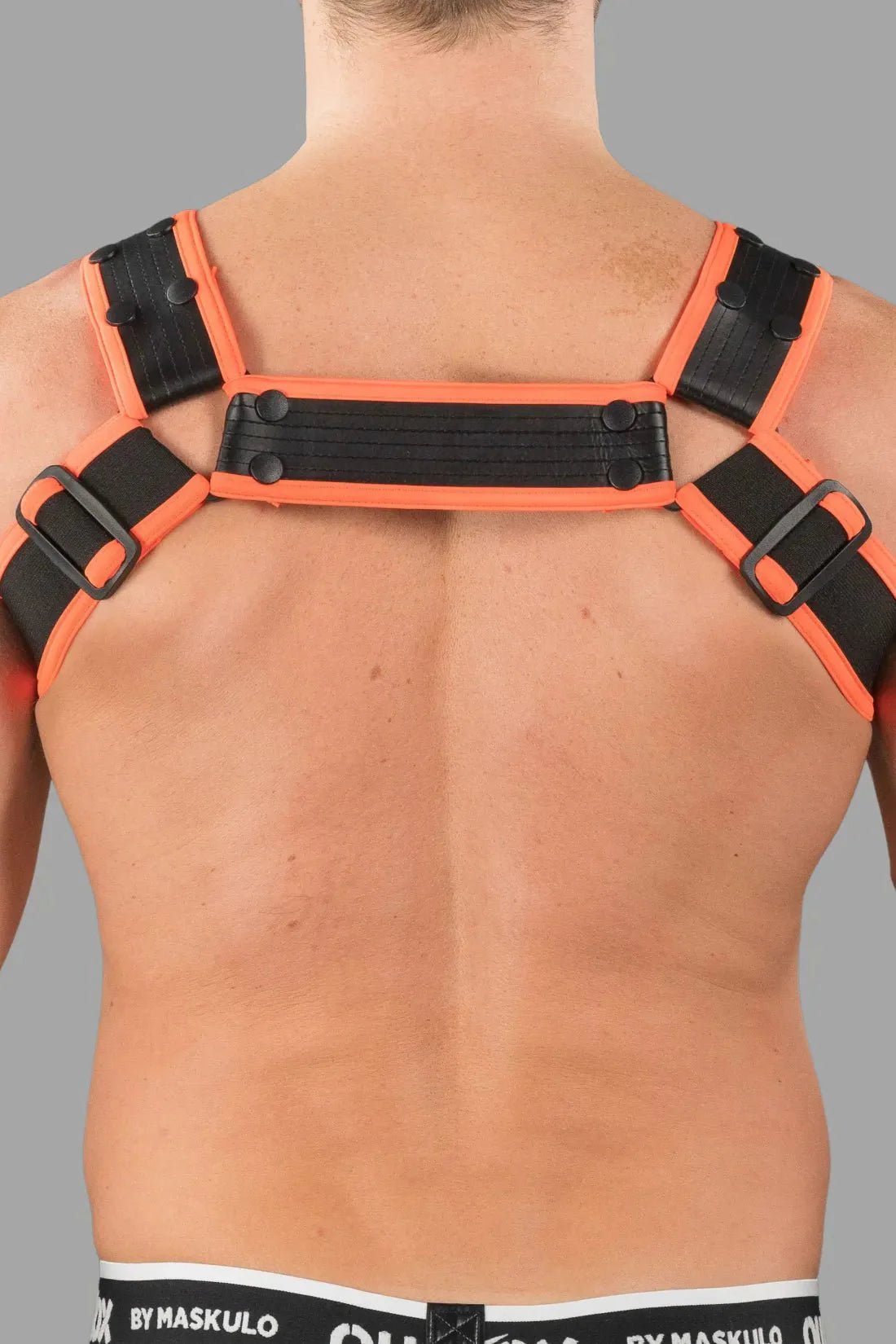 Outtox by Maskulo. Bulldog Harness with Snaps. Black and Orange - XHR121 - Y1 - www.maskulo.berlin - Local store