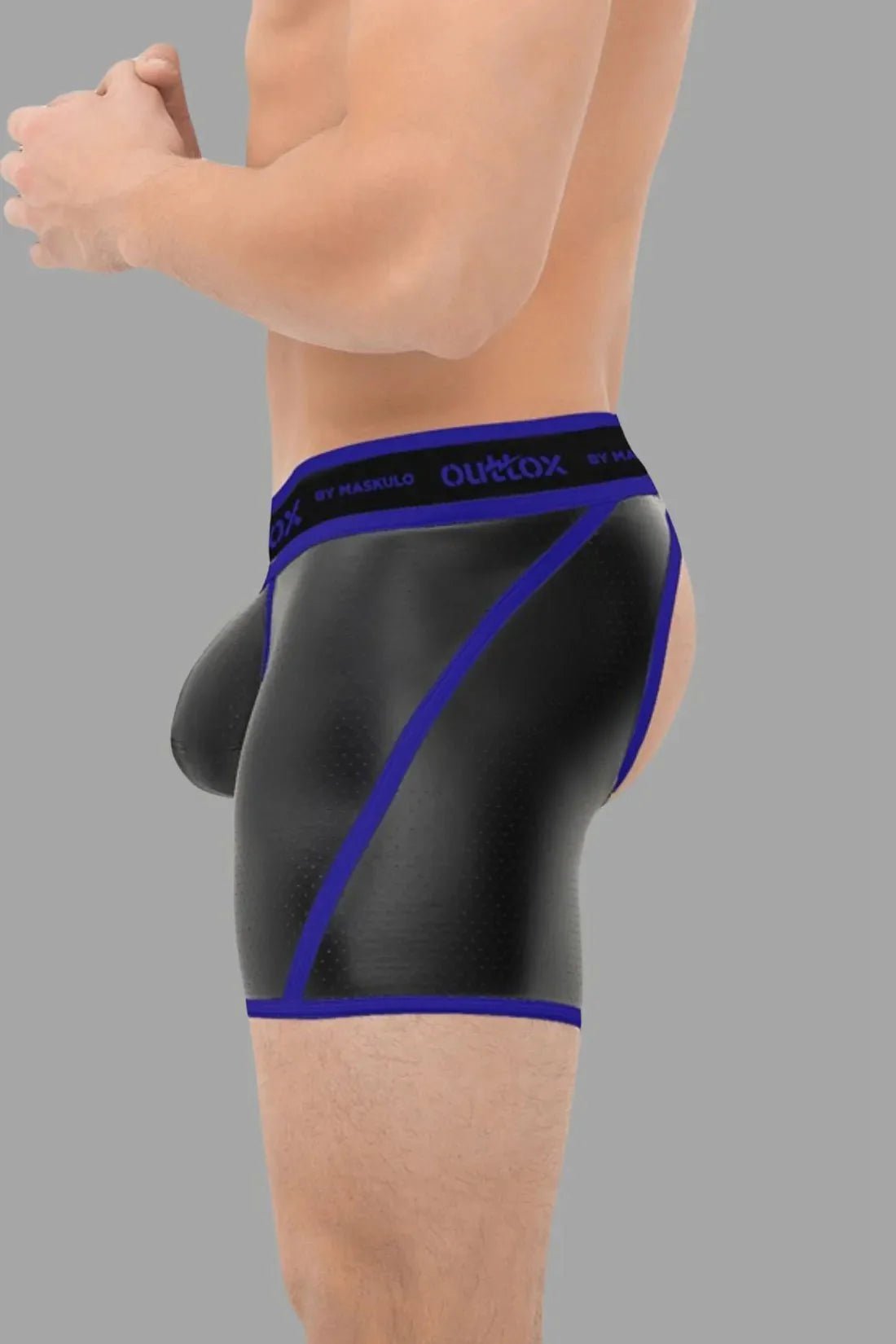 Outtox by Maskulo. Open Rear Shorts. Codpiece. Black and Blue - XSH119 - Y1 - www.maskulo.berlin - Local store