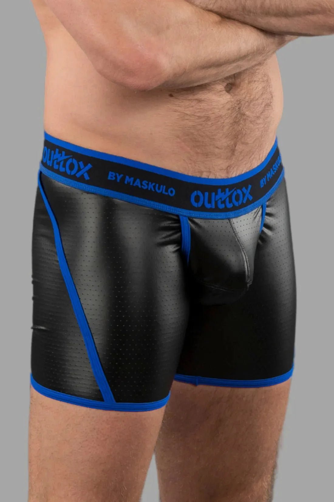 Outtox by Maskulo. Open Rear Shorts. Codpiece. Black and Blue - XSH119 - Y1 - www.maskulo.berlin - Local store