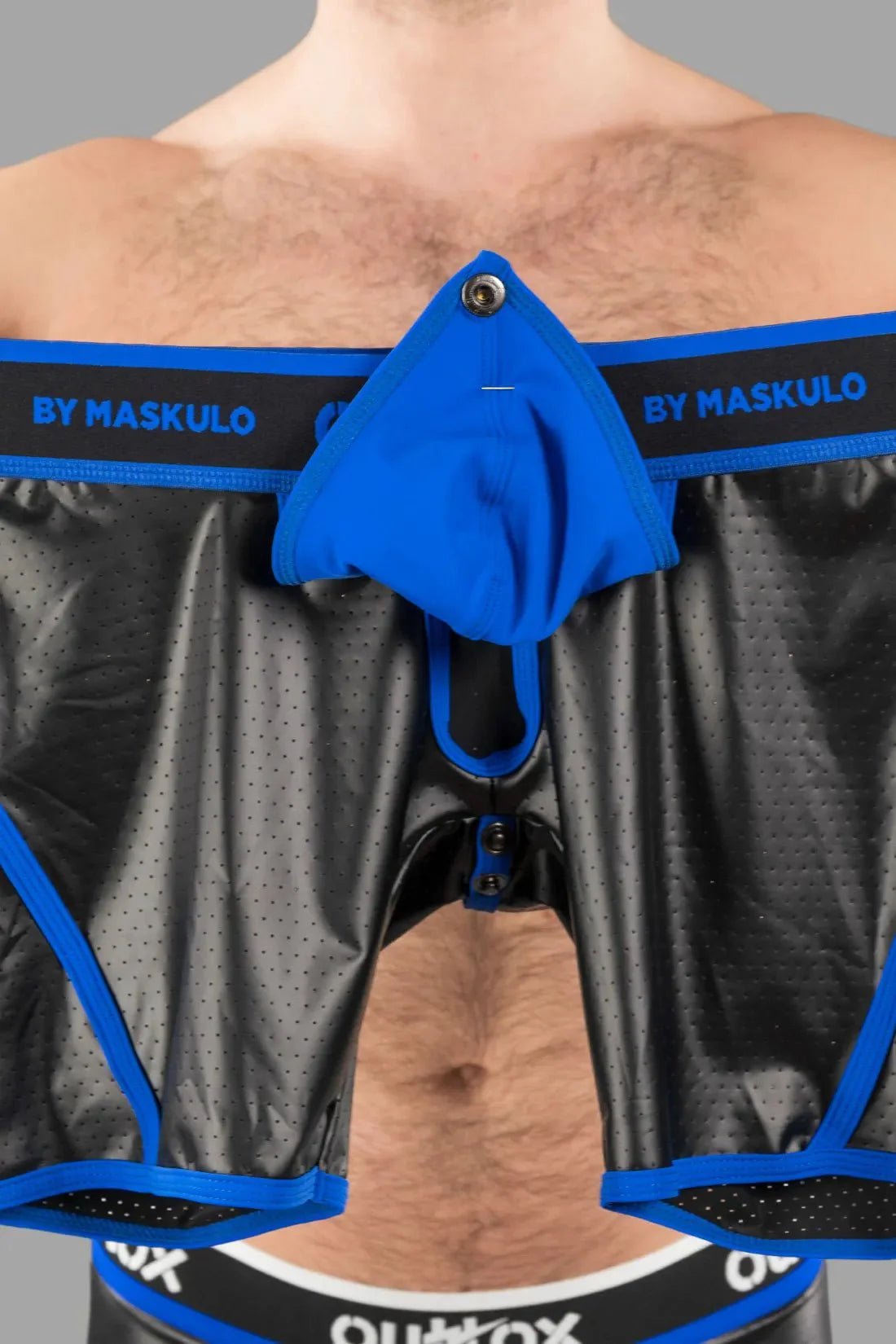 Outtox by Maskulo. Wrapped Rear Shorts with Snap Codpiece. Blue - XSH114 - Y2 - www.maskulo.berlin - Local store