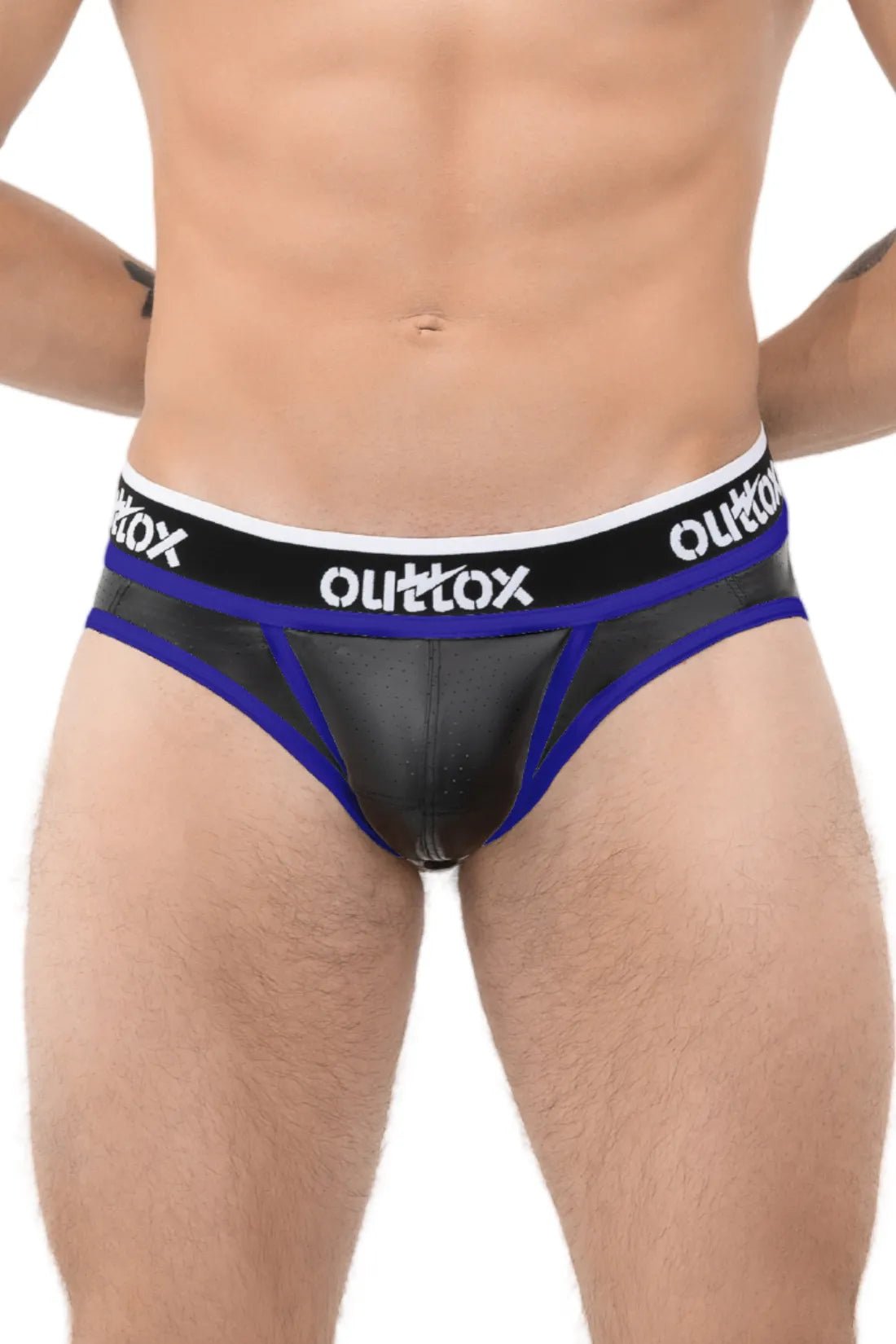 Outtox. Open Rear Briefs with Snap Codpiece. Black + Blue Royal - XBR104 - Y2 - www.maskulo.berlin - Local store