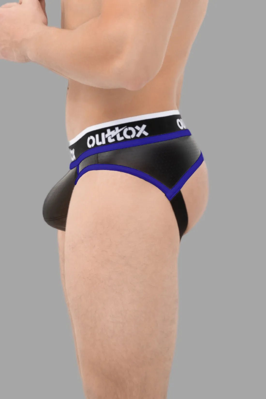Outtox. Open Rear Briefs with Snap Codpiece. Black + Blue Royal - XBR104 - Y2 - www.maskulo.berlin - Local store