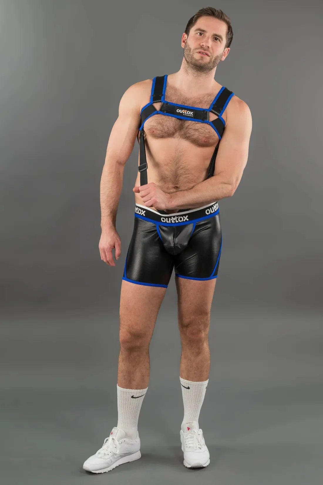Outtox. Open Rear Shorts with Snap Codpiece. Black and Blue - XSH108 - Y2 - www.maskulo.berlin - Local store