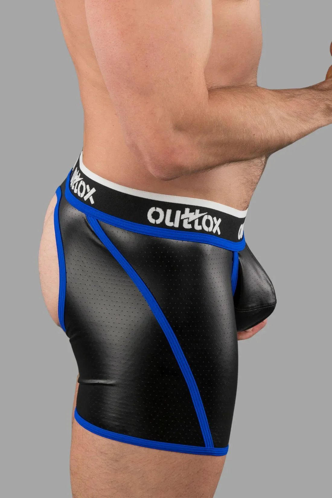 Outtox. Open Rear Shorts with Snap Codpiece. Black and Blue - XSH108 - Y2 - www.maskulo.berlin - Local store
