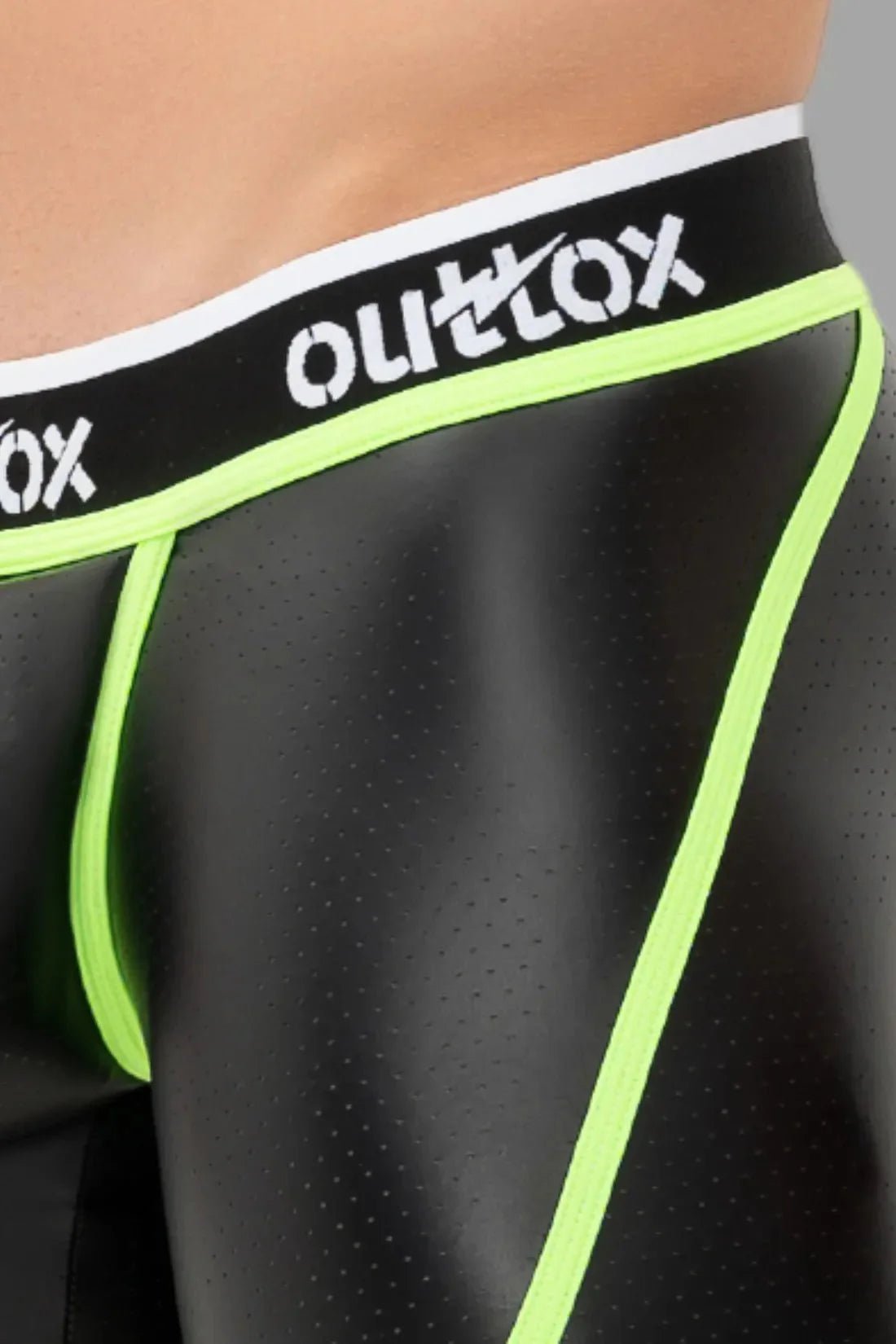 Outtox. Open Rear Shorts with Snap Codpiece. Black and Green - XSH107 - Y2 - www.maskulo.berlin - Local store