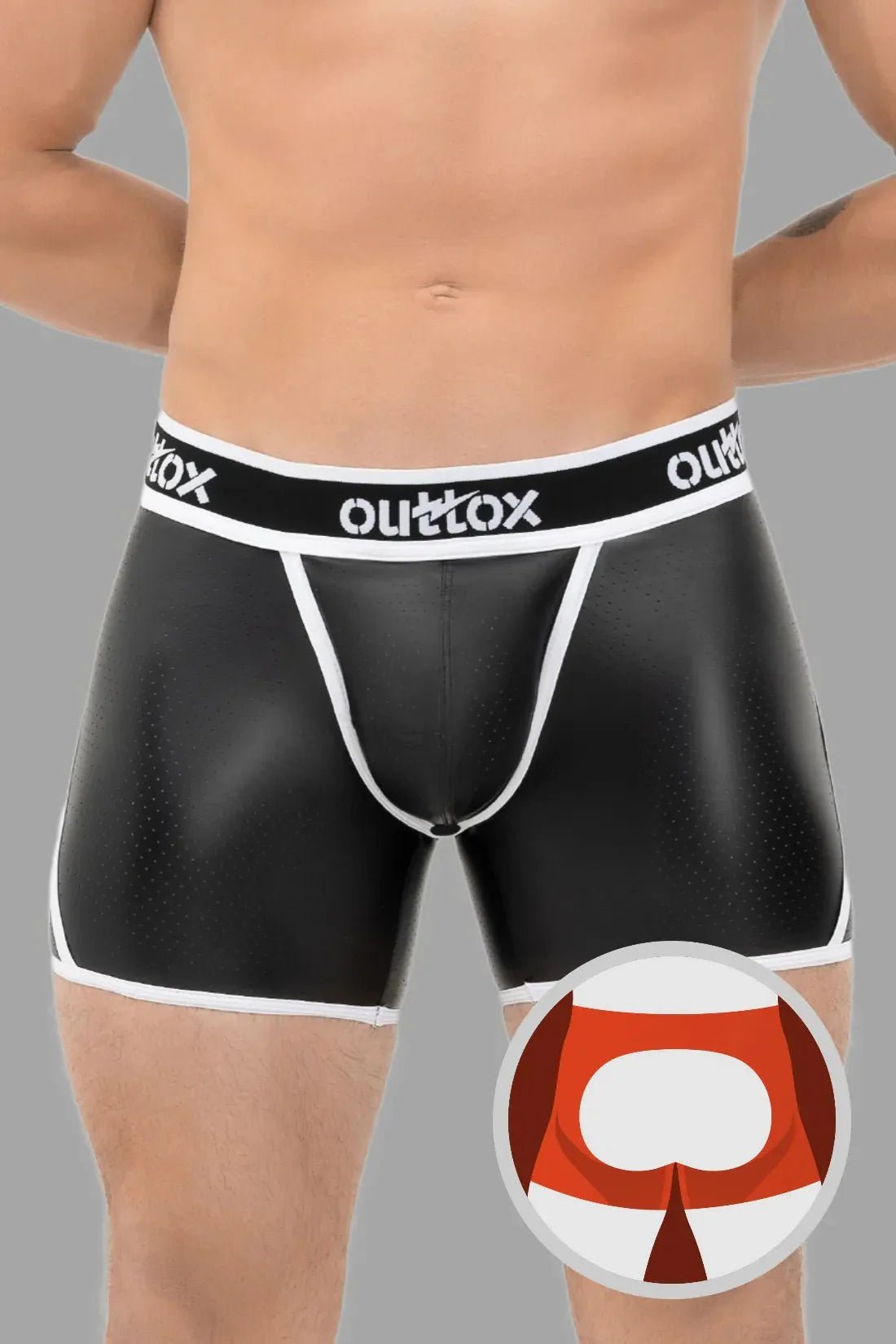 Outtox. Open Rear Shorts with Snap Codpiece. Black and White - XSH109 - Y3 - www.maskulo.berlin - Local store