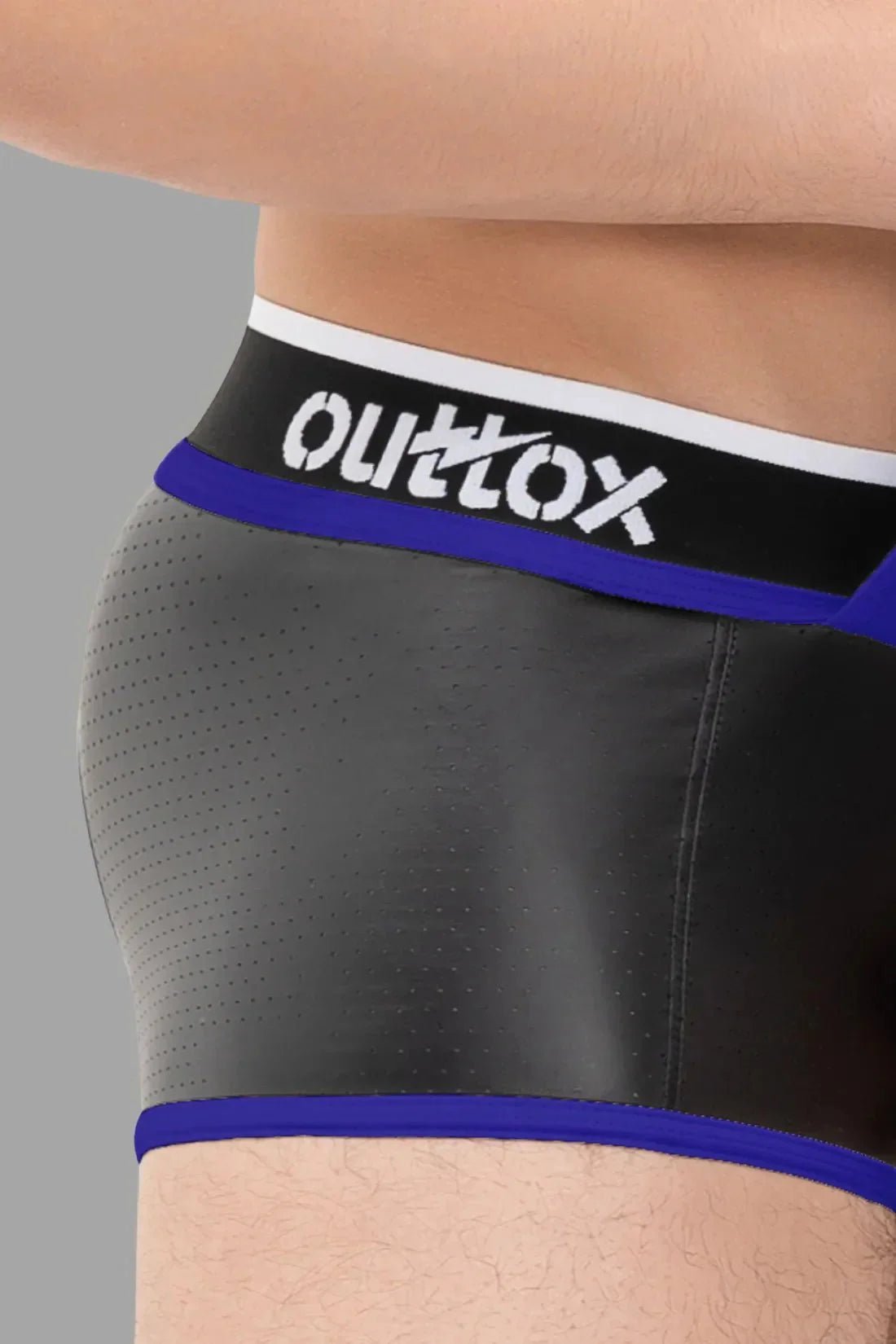 Outtox. Open Rear Trunk Shorts with Snap Codpiece. Black and Blue - XTR105 - Y2 - www.maskulo.berlin - Local store