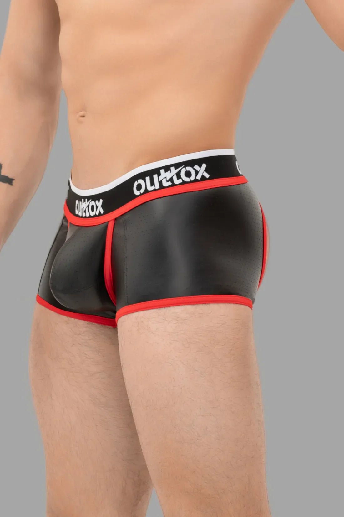 Outtox. Open Rear Trunk Shorts with Snap Codpiece. Black+Red - XTR102 - Y2 - www.maskulo.berlin - Local store