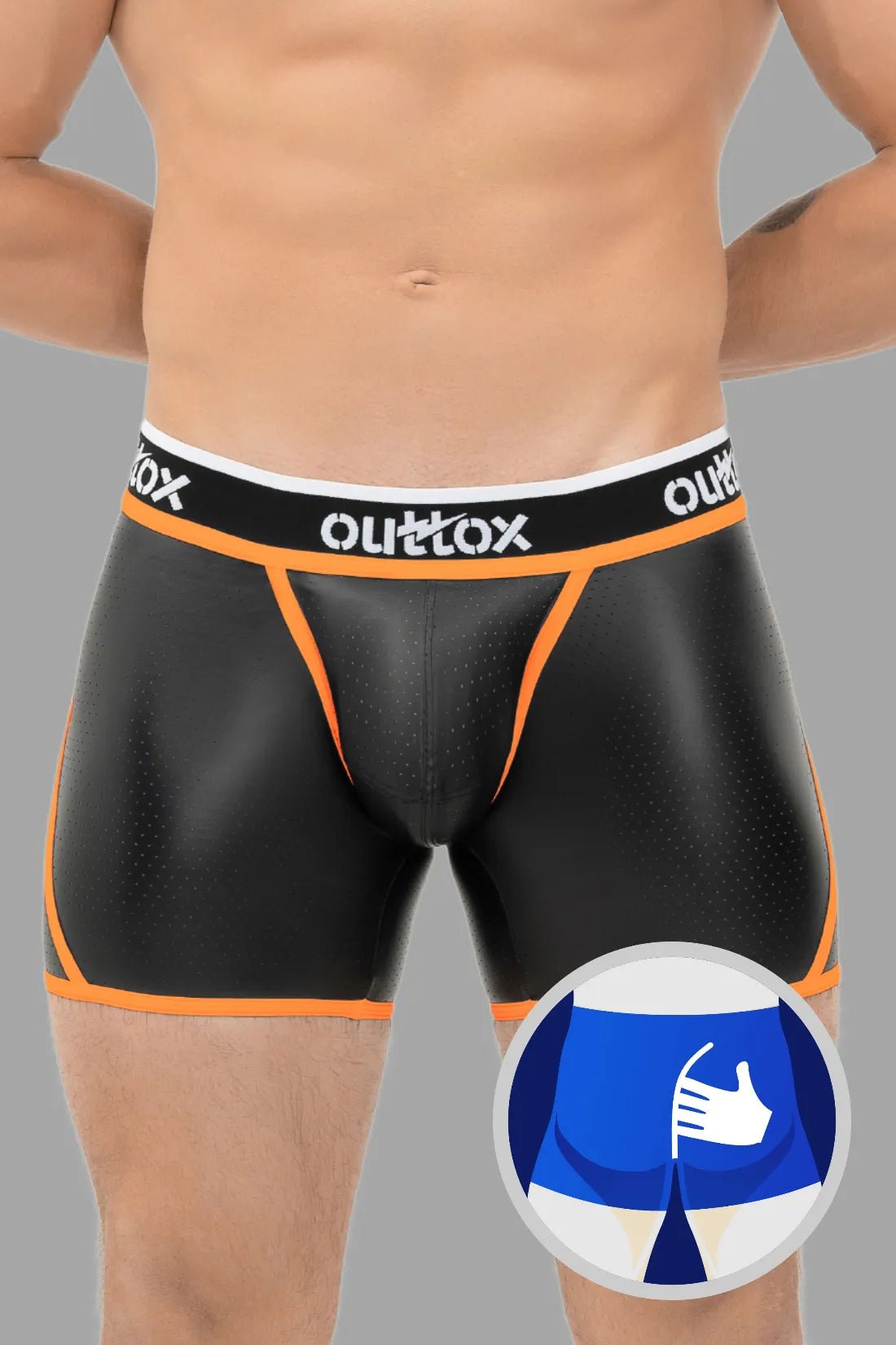 Outtox. Wrap - Rear Short Tights. Snap Codpiece. Black+Orange - XSH112 - Y2 - www.maskulo.berlin - Local store
