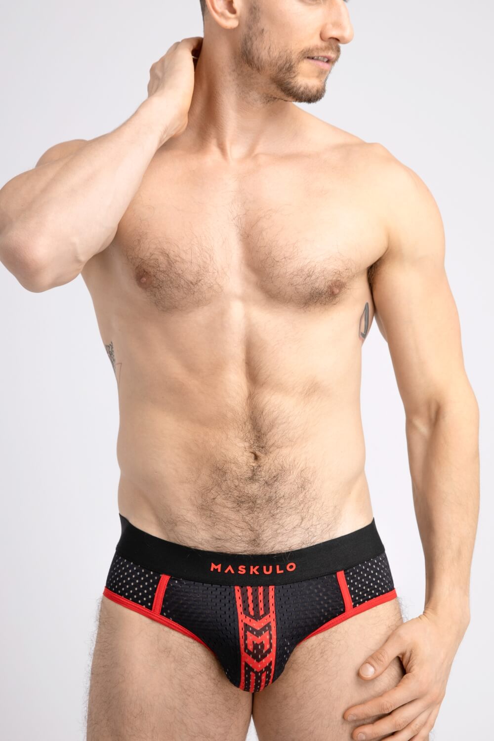 Printed Mesh Briefs. Black+Red - MBR105 - Y2 - www.maskulo.berlin - Local store