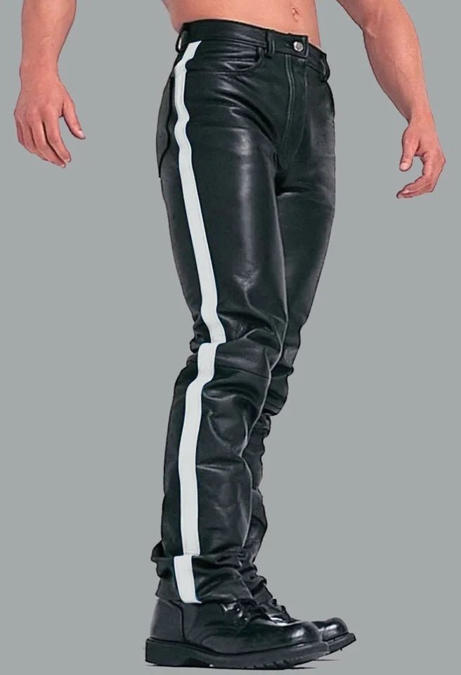 PU leather pants, White stripe - MBGS0030 - www.maskulo.berlin - Local store