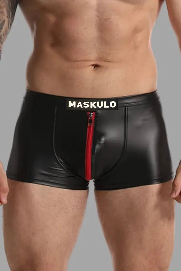 Raff LiquidOil PU Leather Shorts. Black + Red - MSH237 - Y2 - www.maskulo.berlin - Local store