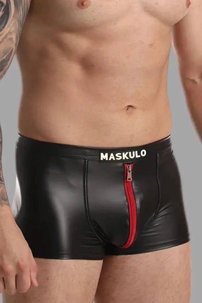Raff LiquidOil PU Leather Shorts. Black + Red - MSH237 - Y2 - www.maskulo.berlin - Local store