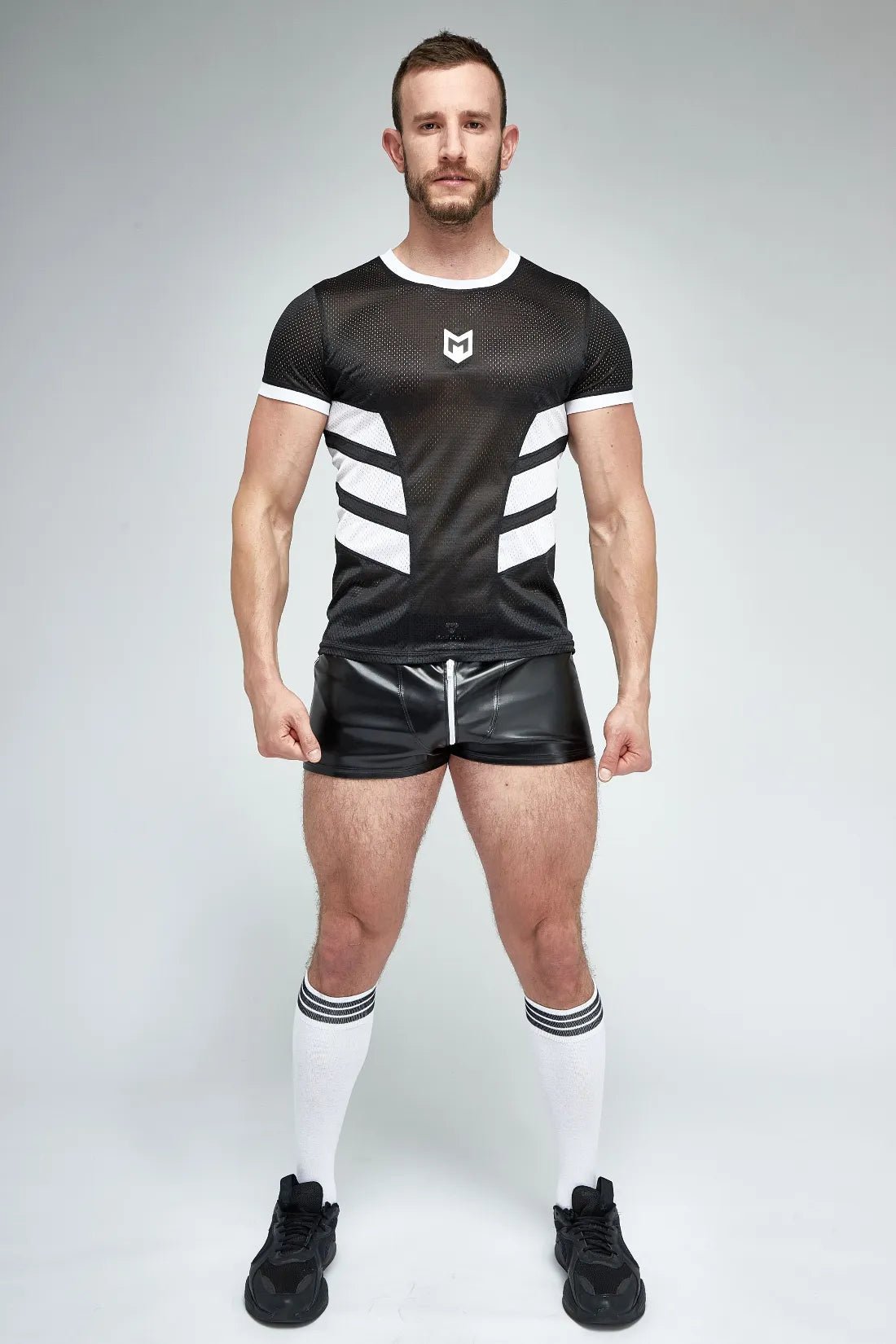 Skulla. Leatherette Jogging Shorts. Black+White - MSH103 - Y1 - www.maskulo.berlin - Local store