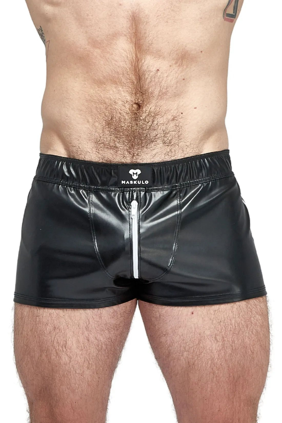 Skulla. Leatherette Jogging Shorts. Black+White - MSH103 - Y1 - www.maskulo.berlin - Local store