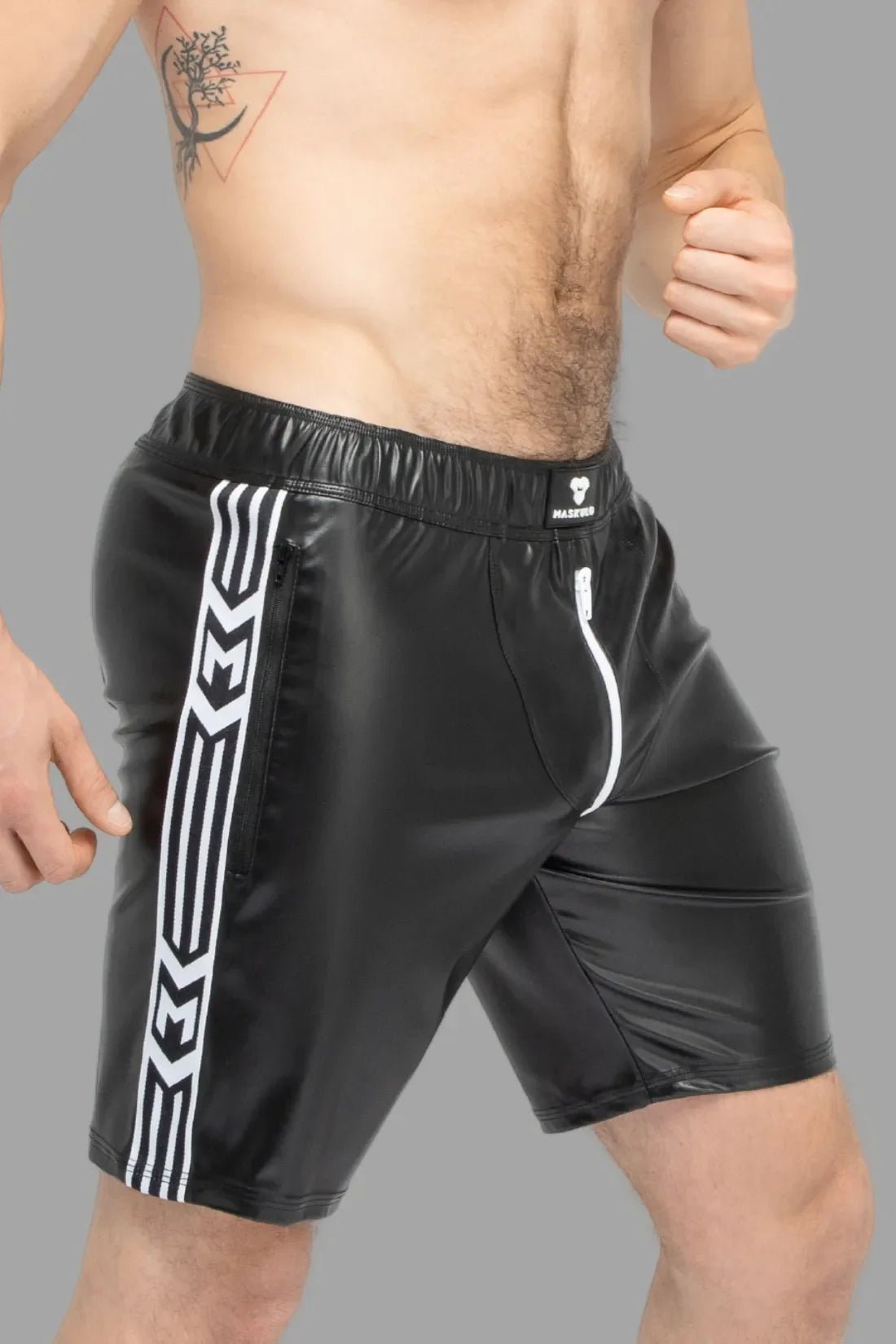 Skulla. Leatherette Soccer Shorts. Black+White - MSH105 - Y1 - www.maskulo.berlin - Local store