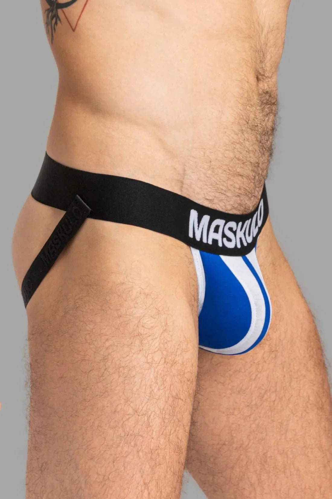 TIGER Jock with POUCH - SNAP. White and Blue - MJS149 - Y2 - www.maskulo.berlin - Local store