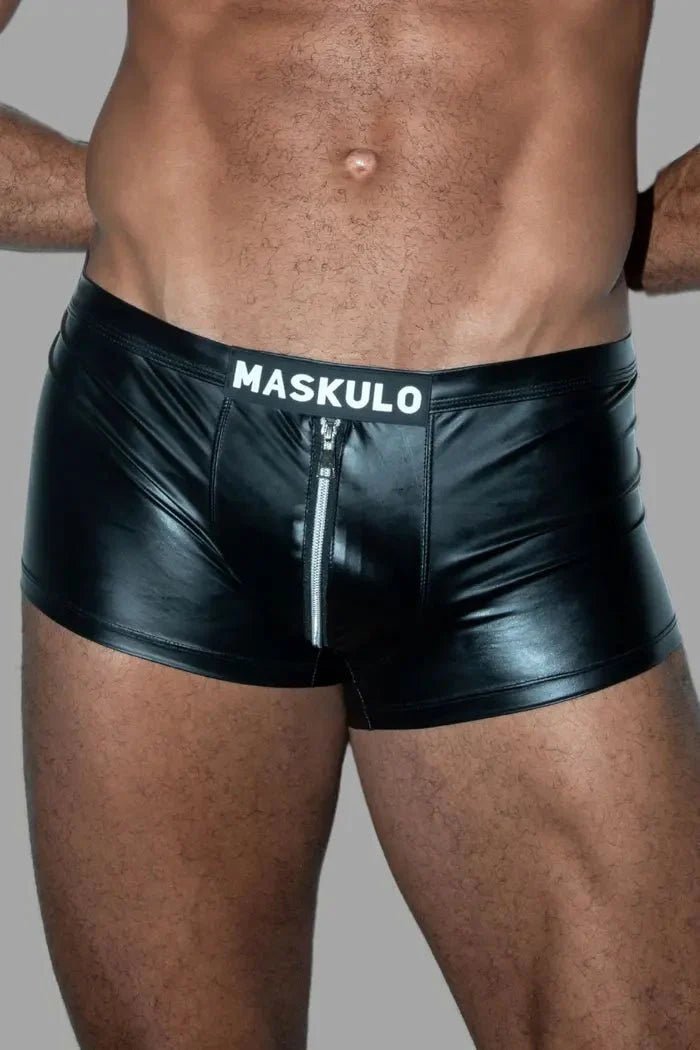 Trukk Liquidoil PU Leather Shorts with 2 - sides zipper. Black + Silver - MSH236 - Y2 - www.maskulo.berlin - Local store