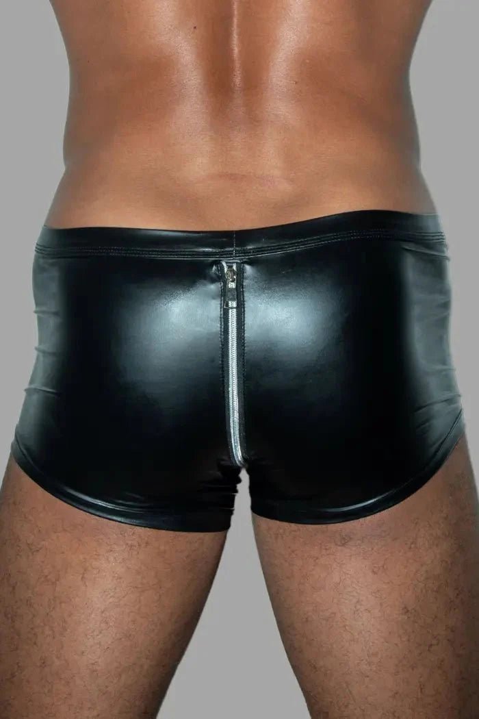 Trukk Liquidoil PU Leather Shorts with 2 - sides zipper. Black + Silver - MSH236 - Y2 - www.maskulo.berlin - Local store
