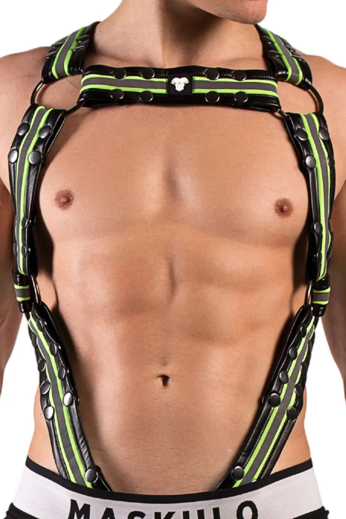 Youngero. Men's Body Harness with O - Ring. Black and Green Neon - MHR126 - Y4 - www.maskulo.berlin - Local store
