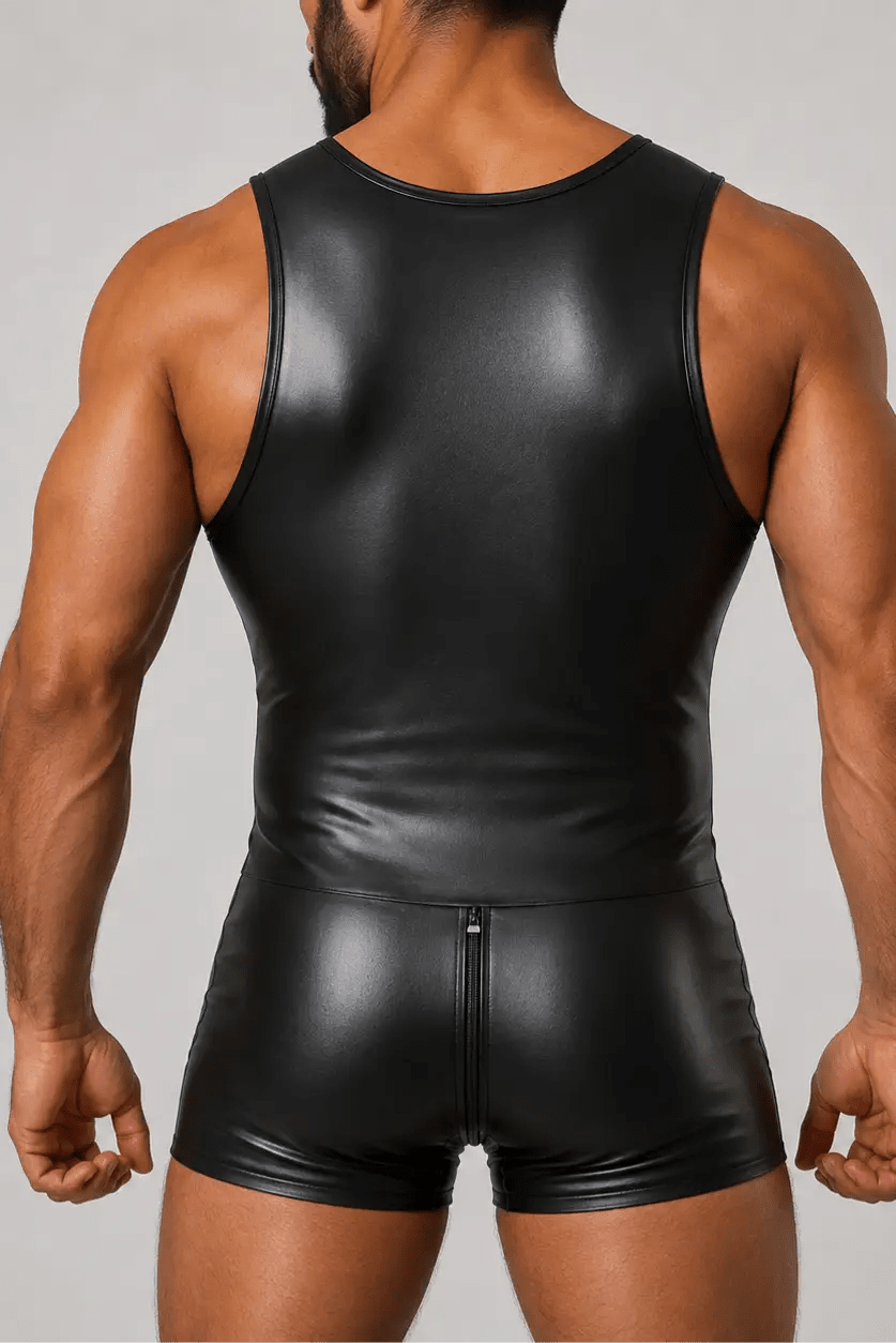 Zip-Singlet with Side Pockets. Black PU Leather - NSG151-Y1 2 - www.maskulo.berlin Local City Store