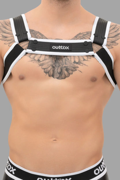 Outtox. Bulldog Harness with Snaps. Black+White