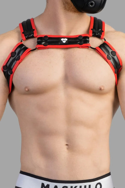 Armored Next. Men's Fetish Bulldog Harness. Red+Black