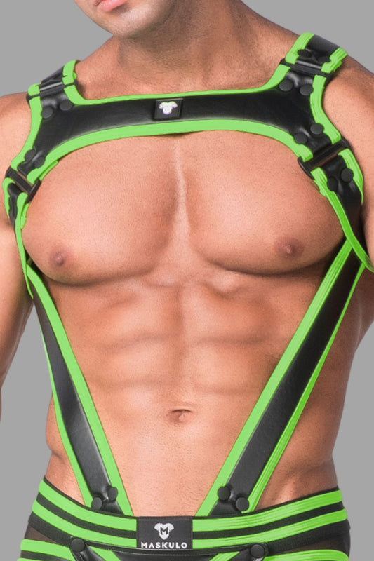 Jünger. Körpergeschirr für Männer. Schwarz+Grün 'Neon'