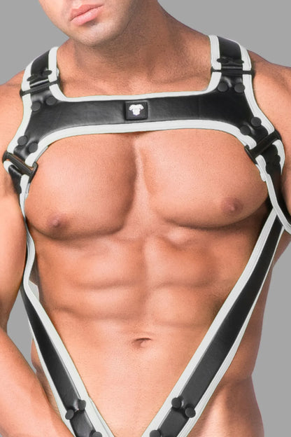 Youngero. Men's Body Harness. Black+White 'Neon'