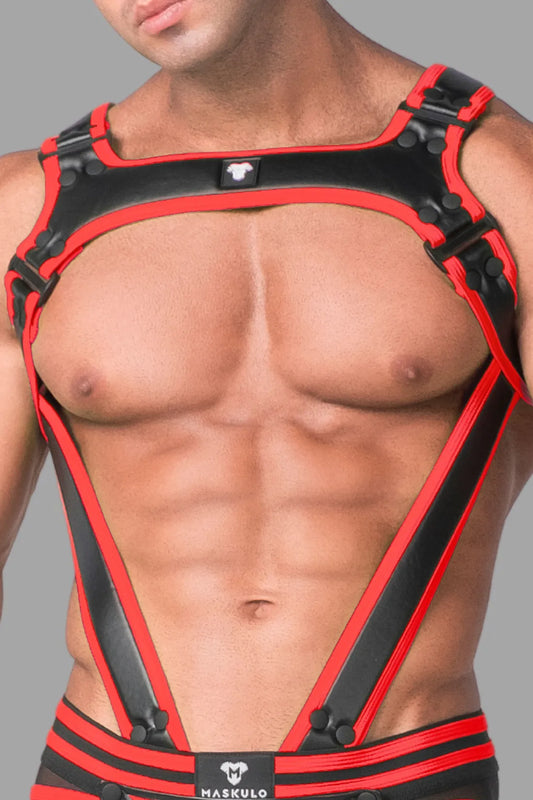 Youngero. Men's Body Harness. Black+Red