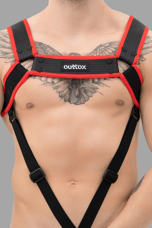 Outtox. Body Harness with Snaps. Black+Red