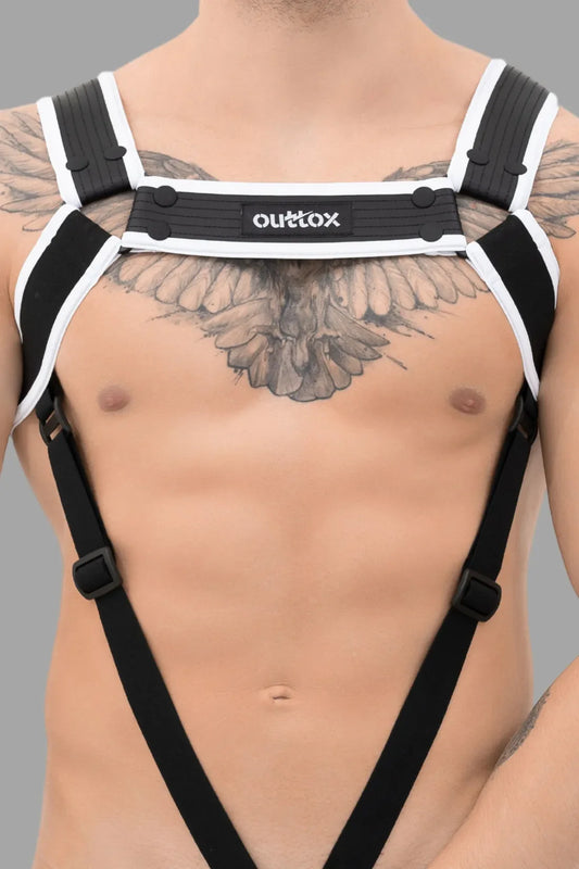 Outtox. Body Harness with Snaps. Black+White