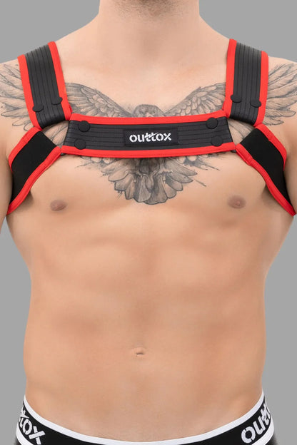 Outtox. Bulldog Harness with Snaps. Black+Red